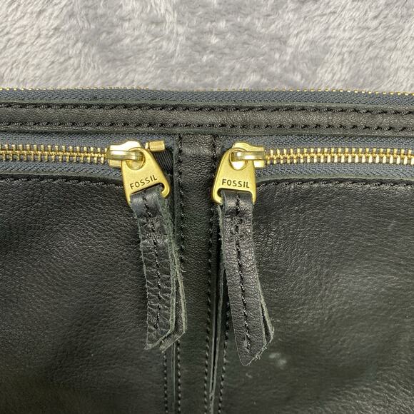 FOSSIL Black Leather Small Satchel‎ Crossbody Shoulder Messenger Bag Purse - Picture 3 of 10